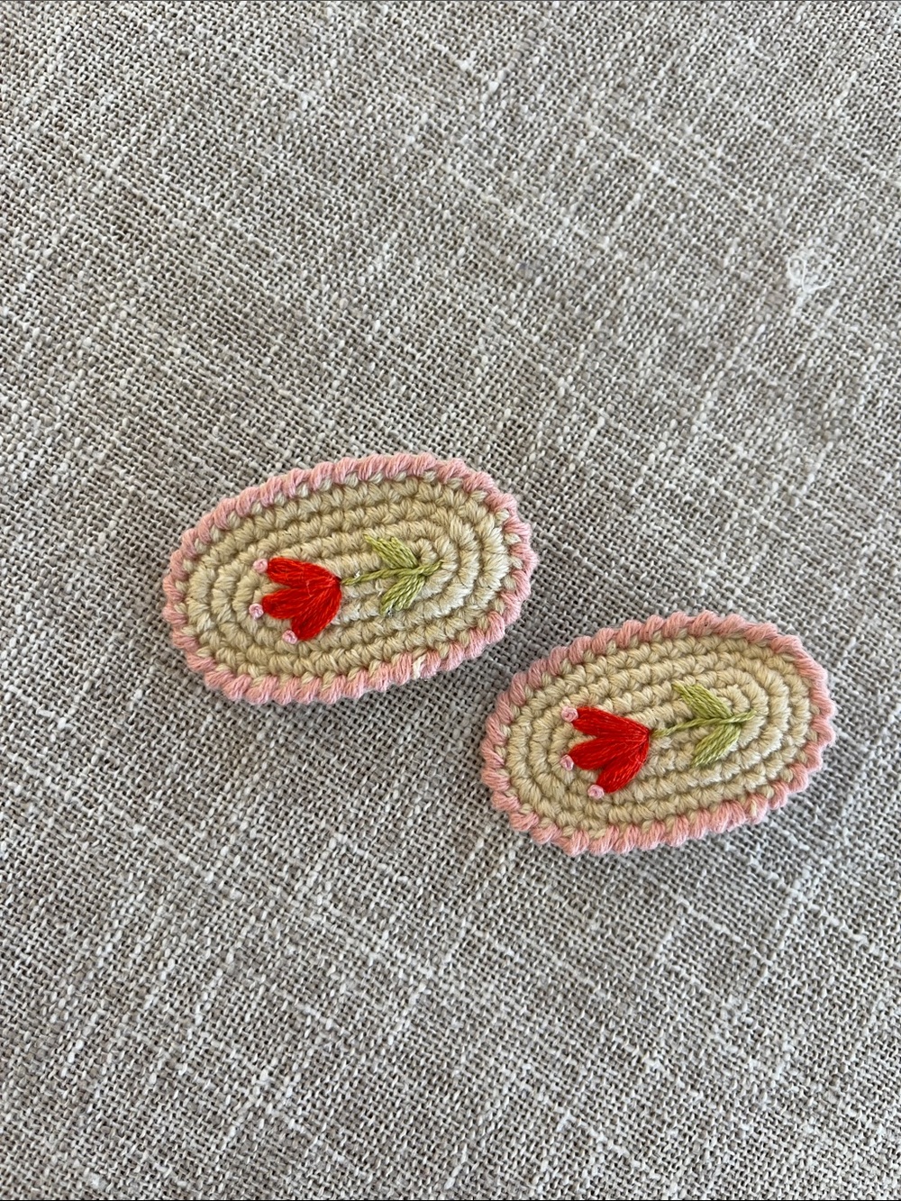 Handmade Crochet Floral Hair Clips in Pink, Red & Cream